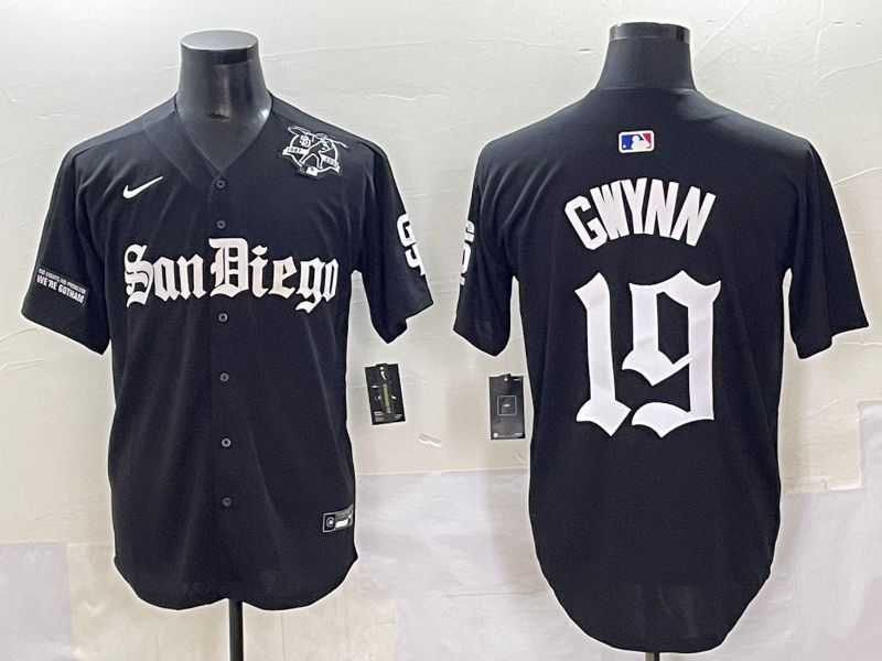 Men 2025 San Diego Padres #19 Gwynn Black Five generations Joint Name Nike MLB Jersey style 16->san diego padres->MLB Jersey